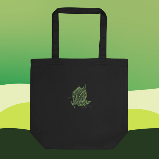 The Butterfly: Embroidered Eco Tote Bag in Green