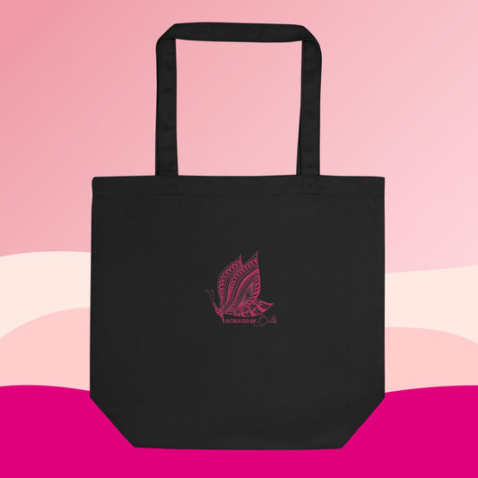 The Butterfly: Embroidered Eco Tote Bag in Pink