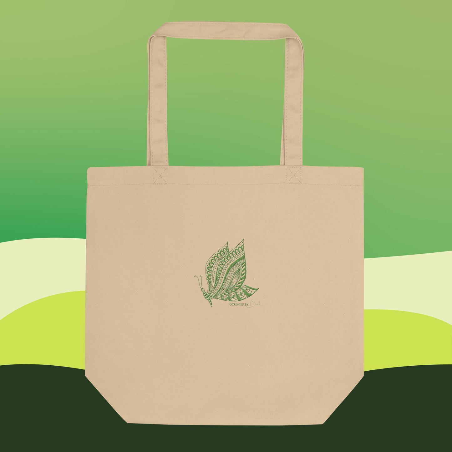 The Butterfly: Embroidered Eco Tote Bag in Green