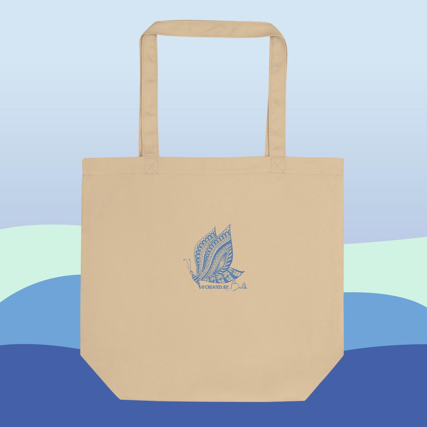 The Butterfly: Embroidered Eco Tote Bag in Blue