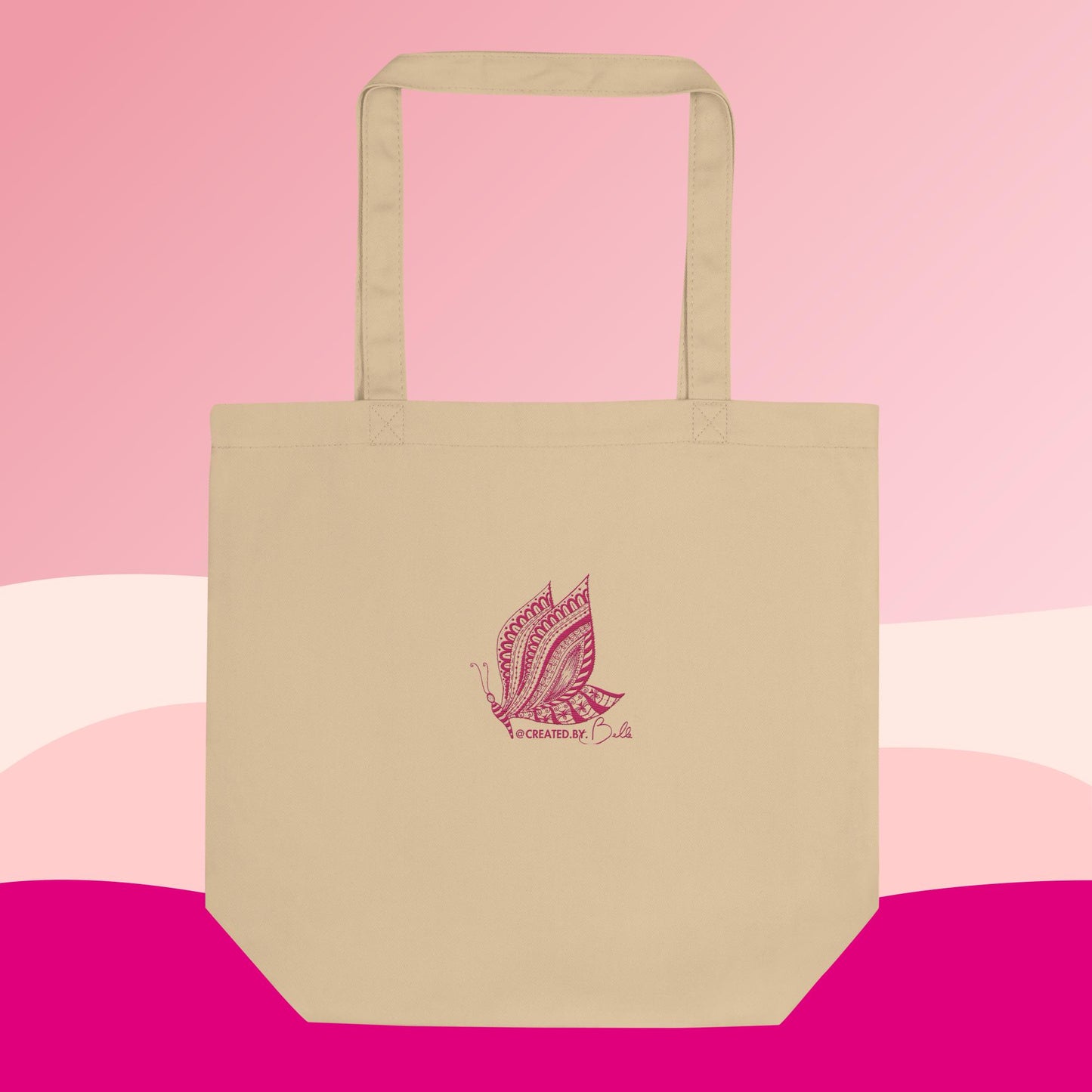 The Butterfly: Embroidered Eco Tote Bag in Pink